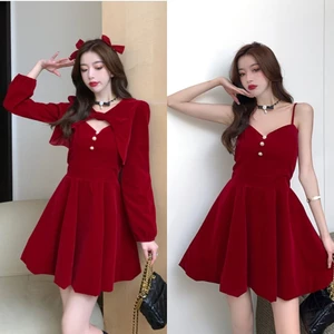 Đầm đỏ giáng sinh đi tiệc cưới sinh nhật tiểu thư sang trọng đầm xinh nhẹ nhàng nữ xinh dễ thương