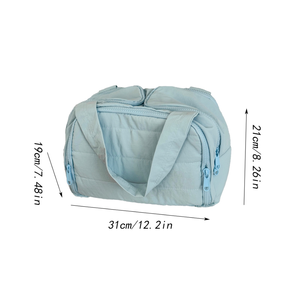 Túi mỹ phẩm xách puffy vải mềm khóa kéo đơn sắc lớn phân ngăn đựng nước hoa tắm du lịch