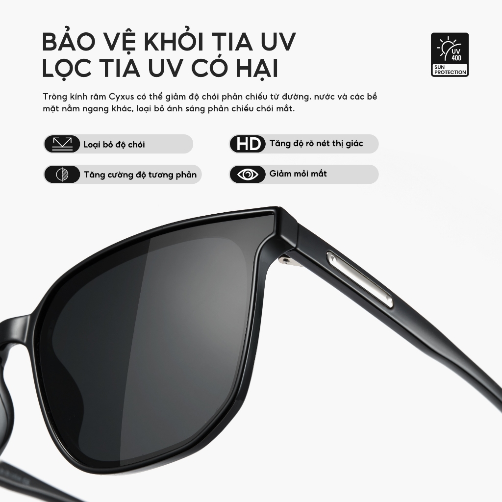 Cyxus Kính râm phân cực / Kính râm thời trang / Chống tia UV400 / Gọng vuông TR90 / Dành cho cả nam và nữ, thích hợp cho hoạt động ngoài trời / lái xe. 1711