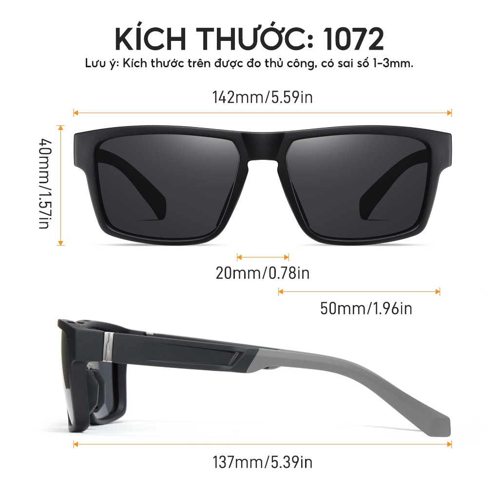 Cyxus Kính Phân Cực Nam Gọng Vuông TR90 Nhẹ Bền Bảo Vệ Mắt UV400 Toàn Diện Phù Hợp Đa Dạng Hoạt Động Ngoài Trời 1072