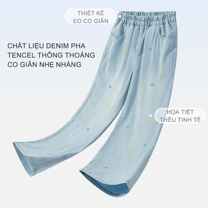 W.G.Q Quần jeans Tencel bé gái , Chất liệu denim Tencel cao cấp，Mát lạnh mùa hè, mềm mại êm ái，Công nghệ làm mát, vải jeans siêu mềm