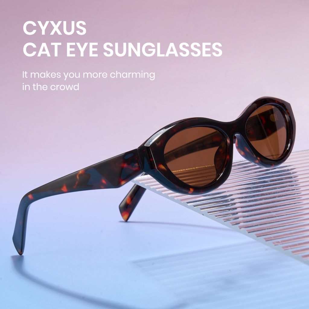 Cyxus Kính Mát Y2K Retro Unisex Thiết Kế Mắt Mèo Bầu Dục Độc Đáo Chống Trượt Nhẹ Chống 99% UV Lái Xe 1185