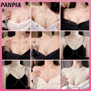 PANPIA-Thời Trang Gợi Cảm Kim Cương Giả Tròn Hạt Eo Dây Xích Áo Ngực Đi Biển Bikini Ngực Dây Xích Zircon Tua Rua Nữ Cơ Thể Phụ Kiện Trang Sức