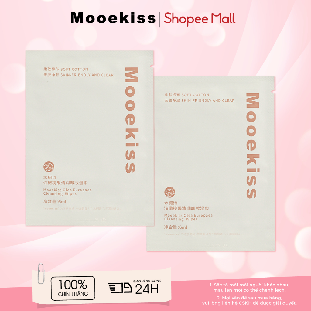 Khăn lau tẩy trang Mooekiss Làm sạch sâu, không gây kích ứng, đóng gói tiện lợi, 6ml.