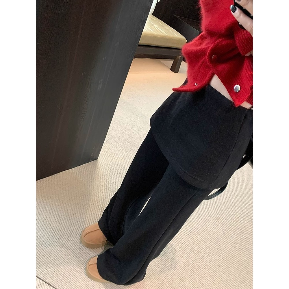【BANKO】Quần nữ phong cách Hàn Quốc thu đông, thiết kế ôm body màu đen, chia mông trendy