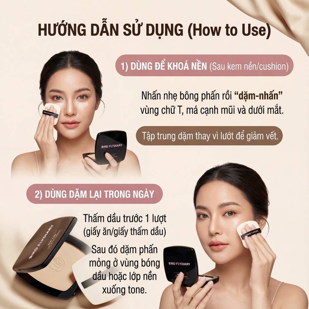 BFD Phấn Phủ Powder Nén Dưỡng Ẩm Không Khô Da Kiềm Dầu Mịn Lì Tự Nhiên Che Lỗ Chân Lông Bền Màu 9g