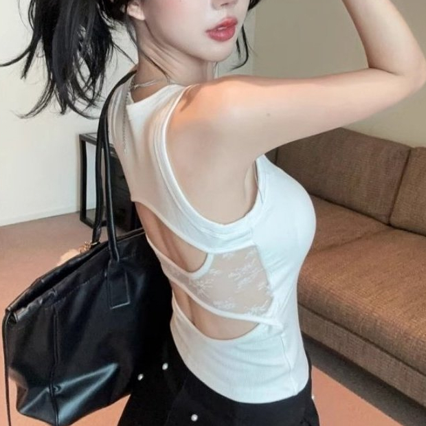 Khâu Ren Top Nữ Gợi Cảm Rỗng Lưng Hình Chữ I Áo Vest