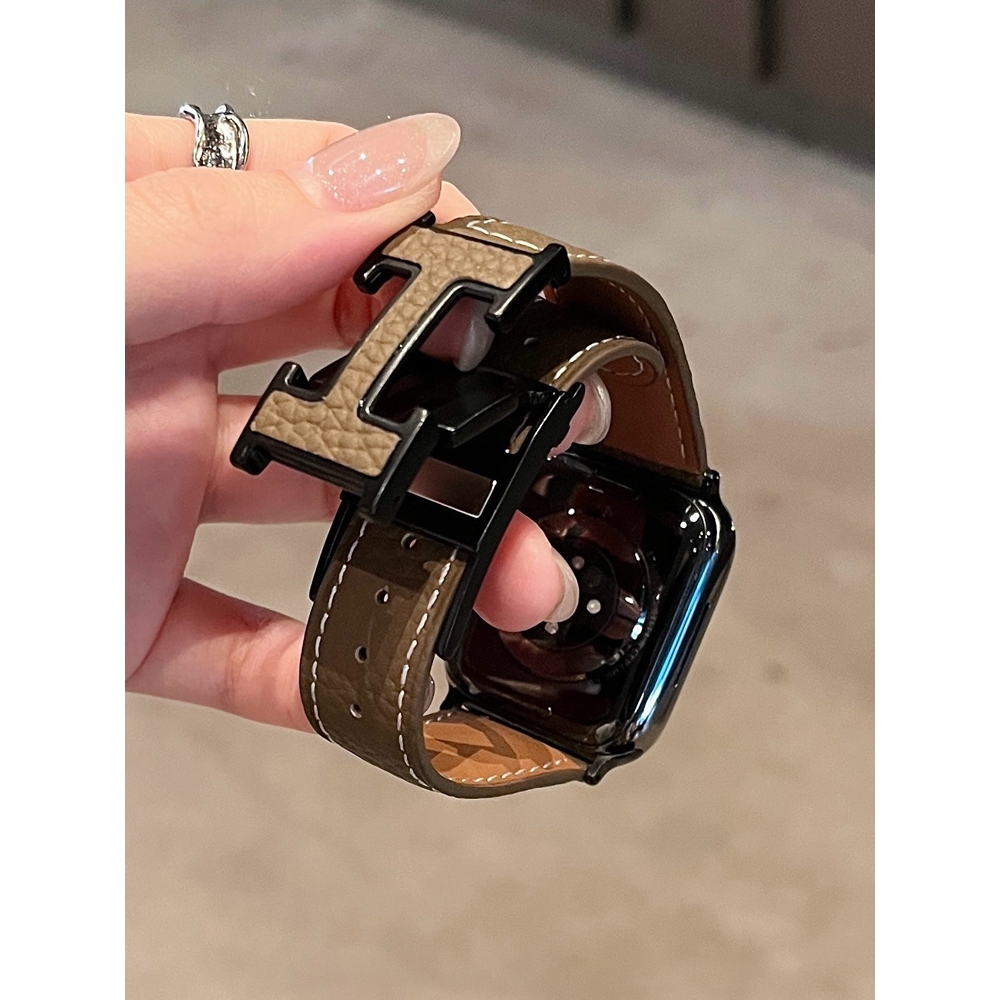 Dây đeo da thật có khóa từ tính dành cho nữ H cho Apple Watch S11 SE3 Ultra3 S10 S9 S8 SE S7 S6 Ultra 49mm 46mm 40mm 44mm 41mm 45mm Band