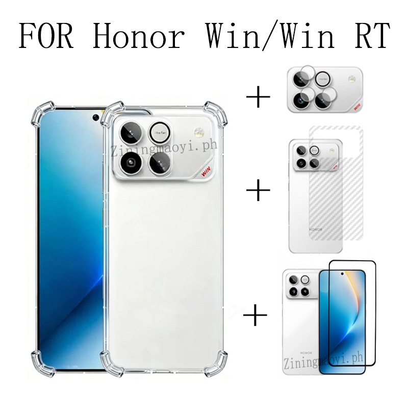Bộ 4 trong 1 Full dành cho Honor Win / Win RT / Honor Power 2 / Honor 500 / 400 / 400 Lite / X9D / X6C / X6B / X7B X7C X7D - Ốp lưng trong suốt + Kính cường lực + Ống kính máy ảnh + Tấm bảo vệ mặt sau, Bao phủ toàn diện tối ưu