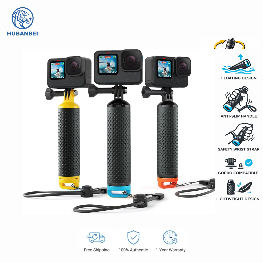 Tay cầm nổi cho GoPro & Camera hành động – Thanh nổi chống nước có tay cầm TPE chống trượt, Dây đeo cổ tay an toàn, Ngăn lưu trữ – Tương thích với GoPro Hero 13 – 4, Max
