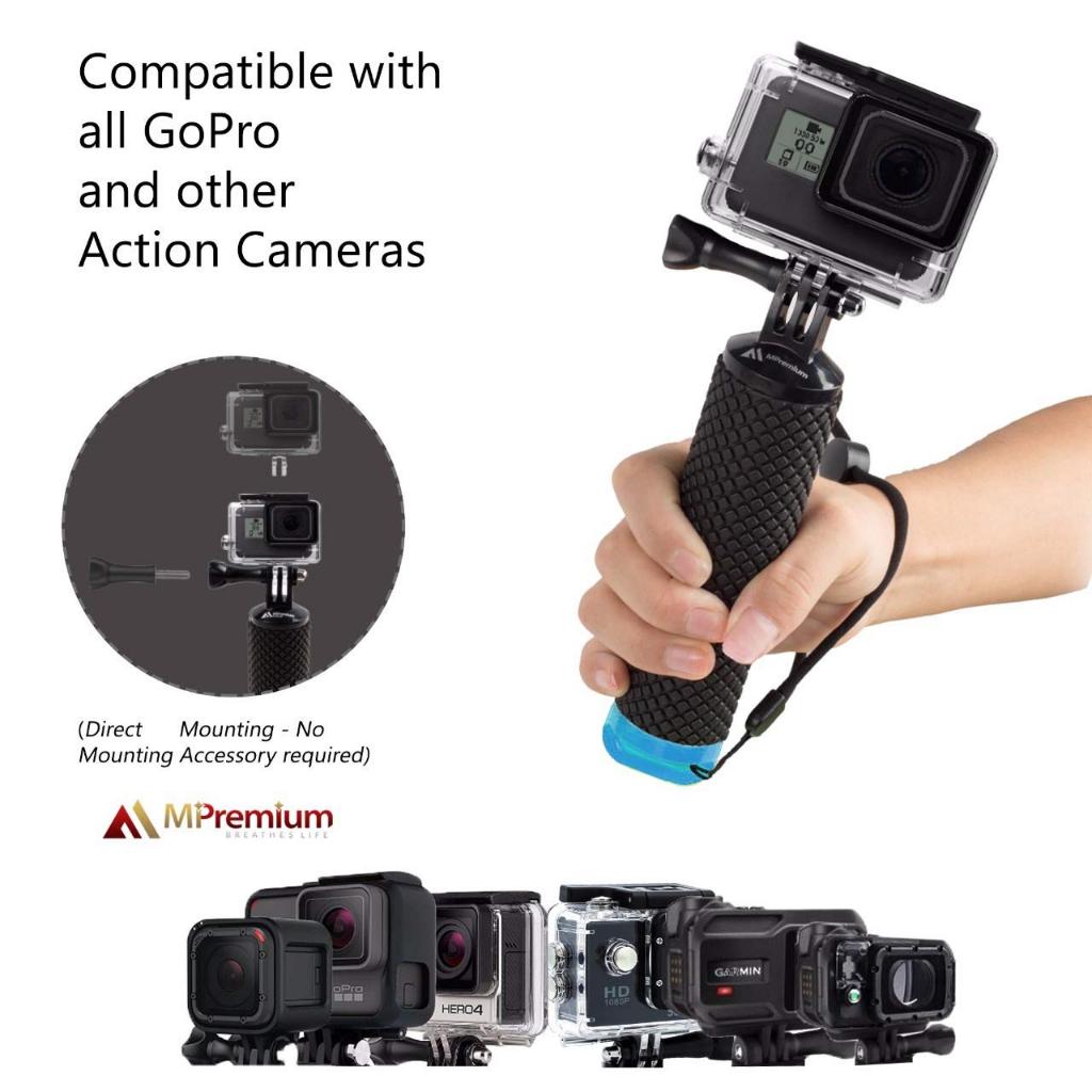 Tay cầm nổi cho GoPro & Camera hành động – Thanh nổi chống nước có tay cầm TPE chống trượt, Dây đeo cổ tay an toàn, Ngăn lưu trữ – Tương thích với GoPro Hero 13 – 4, Max