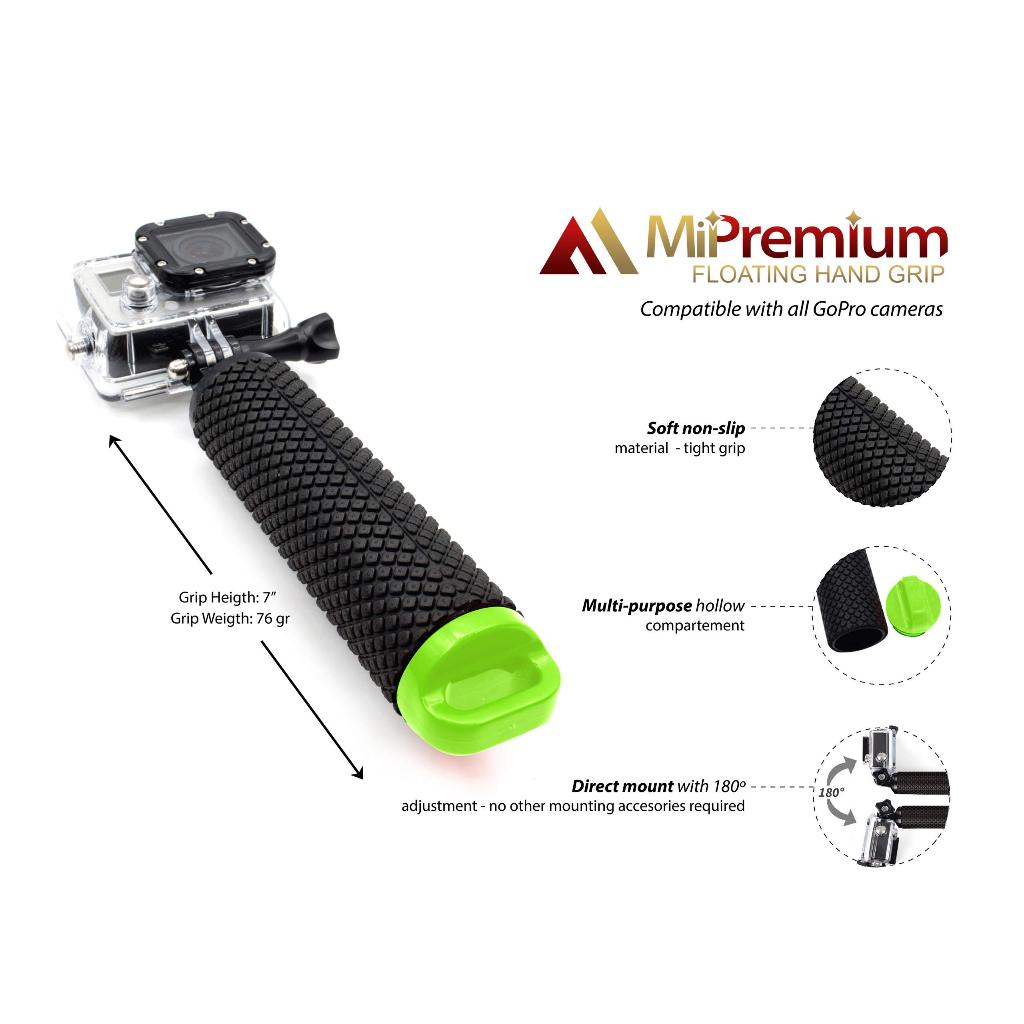 Tay cầm nổi cho GoPro & Camera hành động – Thanh nổi chống nước có tay cầm TPE chống trượt, Dây đeo cổ tay an toàn, Ngăn lưu trữ – Tương thích với GoPro Hero 13 – 4, Max