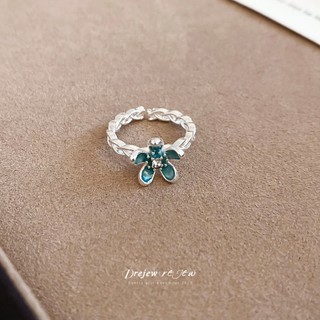 DREJEW Nhẫn Nữ Thiết Kế Hoa Xanh Dương Nhỏ Nhánh | Zircon Men Có Thể Điều Chỉnh | Dành Cho Tặng Quà Đi Chơi Chụp Ảnh