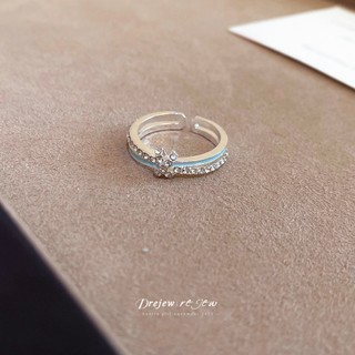 DREJEW Nhẫn Nữ Thiết Kế Hoa Xanh Dương Nhỏ Nhánh | Zircon Men Có Thể Điều Chỉnh | Dành Cho Tặng Quà Đi Chơi Chụp Ảnh