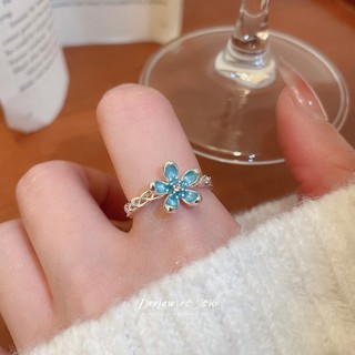 DREJEW Nhẫn Nữ Thiết Kế Hoa Xanh Dương Nhỏ Nhánh | Zircon Men Có Thể Điều Chỉnh | Dành Cho Tặng Quà Đi Chơi Chụp Ảnh