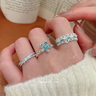 DREJEW Nhẫn Nữ Thiết Kế Hoa Xanh Dương Nhỏ Nhánh | Zircon Men Có Thể Điều Chỉnh | Dành Cho Tặng Quà Đi Chơi Chụp Ảnh