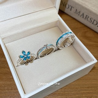 DREJEW Nhẫn Nữ Thiết Kế Hoa Xanh Dương Nhỏ Nhánh | Zircon Men Có Thể Điều Chỉnh | Dành Cho Tặng Quà Đi Chơi Chụp Ảnh