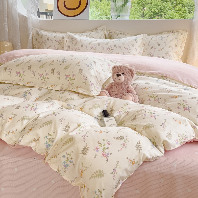 ✨Bộ chăn ga gối hoa Pastel 4 trong 1 mềm mại thoáng khí Tất cả các mùa được trang bị