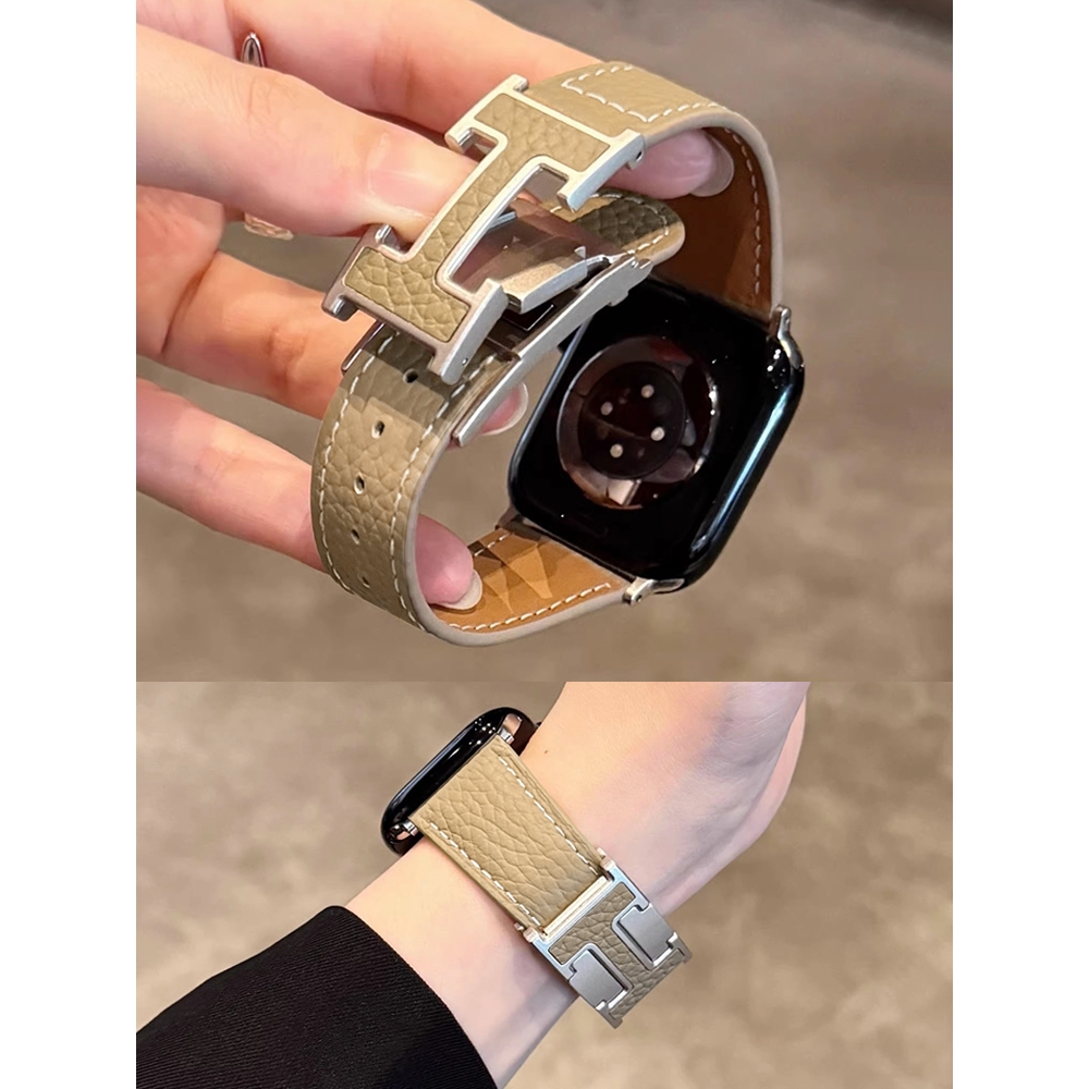 Dây đeo da thật có khóa từ tính dành cho nữ H cho Apple Watch S11 SE3 Ultra3 S10 S9 S8 SE S7 S6 Ultra 49mm 46mm 40mm 44mm 41mm 45mm Band