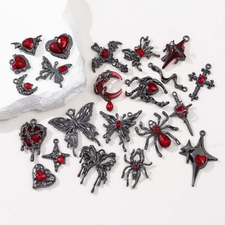 Mặt Dây Chuyền và Bông Tai Phong Cách Dark Gothic Retro Hình Nhện, Set Đeo Chéo Cá Tính