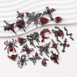 Mặt Dây Chuyền và Bông Tai Phong Cách Dark Gothic Retro Hình Nhện, Set Đeo Chéo Cá Tính