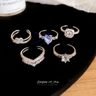 DREJEW 5 Chiếc Có Thể Xếp Chồng Kim Cương Giả Vòng Đeo Nhẫn Vàng Bạc Trang Sức Thời Trang Cho Nữ Cô Gái Mặc Hàng Ngày Đảng Phụ Kiện