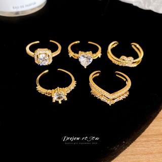 DREJEW 5 Chiếc Có Thể Xếp Chồng Kim Cương Giả Vòng Đeo Nhẫn Vàng Bạc Trang Sức Thời Trang Cho Nữ Cô Gái Mặc Hàng Ngày Đảng Phụ Kiện