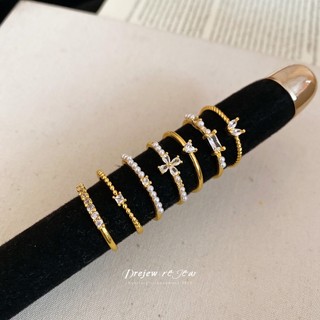 DREJEW Set 7 Nhẫn Kim Cương Giả Hình Ngôi Sao Vàng và Lá Mặt Trăng - Phù Hợp Làm Phụ Kiện Thời Trang Mỗi Ngày
