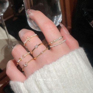 DREJEW Set 7 Nhẫn Kim Cương Giả Hình Ngôi Sao Vàng và Lá Mặt Trăng - Phù Hợp Làm Phụ Kiện Thời Trang Mỗi Ngày
