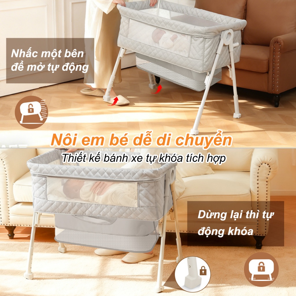 Nội Đa Năng Kiddo, giường cũi em bé  | giảm giá 50% | Cũi Vải Cho Bé Sơ Sinh- Miễn Phí Nệp +Màn chống muỗi | An toàn cho bé,Chống Trào Ngược,Gấp Gọn Với