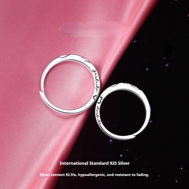 FANCIME Tình Yêu Tần Số Có Thể Điều Chỉnh Nhẫn Cặp Đôi 925 Bạc Khắc Nhẫn Cưới Lời Hứa Lãng Mạn Quà Tặng Cho Kỷ Niệm Sinh Nhật