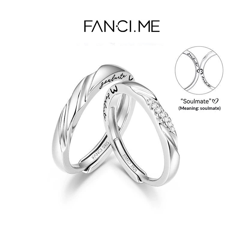 FANCIME Tình Yêu Tần Số Có Thể Điều Chỉnh Nhẫn Cặp Đôi 925 Bạc Khắc Nhẫn Cưới Lời Hứa Lãng Mạn Quà Tặng Cho Kỷ Niệm Sinh Nhật