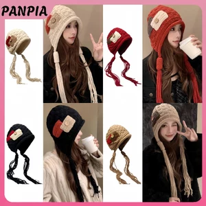 PNPIA- Mũ Dệt Kim Handmade Cho Nữ Mùa Đông Ấm Áp Bảo Vệ Tai Nữ Nữ Hàn Quốc Móc Chui Đầu Mũ