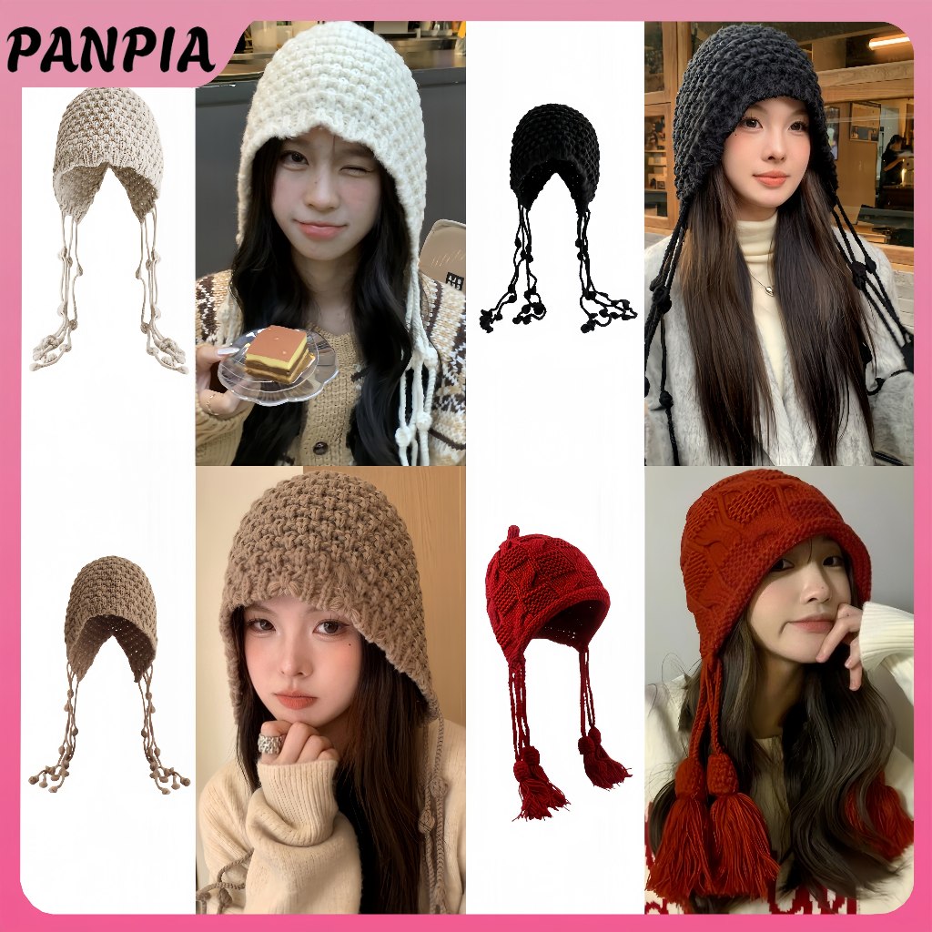 PNPIA- Mũ Dệt Kim Handmade Cho Nữ Mùa Đông Ấm Áp Bảo Vệ Tai Nữ Nữ Hàn Quốc Móc Chui Đầu Mũ