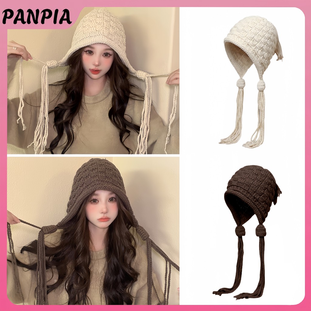 PNPIA- Mũ Dệt Kim Handmade Cho Nữ Mùa Đông Ấm Áp Bảo Vệ Tai Nữ Nữ Hàn Quốc Móc Chui Đầu Mũ