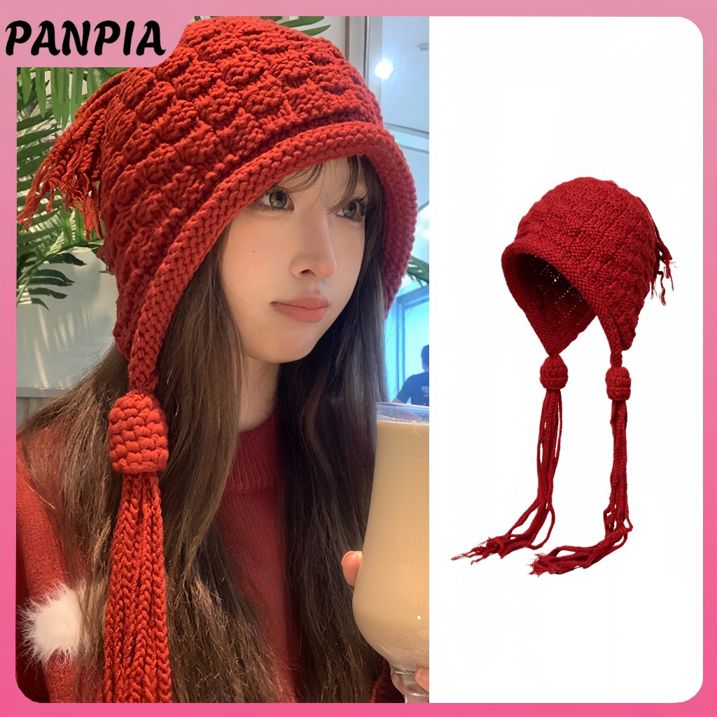 PNPIA- Mũ Dệt Kim Handmade Cho Nữ Mùa Đông Ấm Áp Bảo Vệ Tai Nữ Nữ Hàn Quốc Móc Chui Đầu Mũ