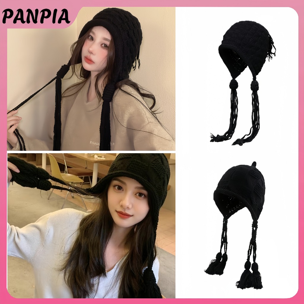 PNPIA- Mũ Dệt Kim Handmade Cho Nữ Mùa Đông Ấm Áp Bảo Vệ Tai Nữ Nữ Hàn Quốc Móc Chui Đầu Mũ