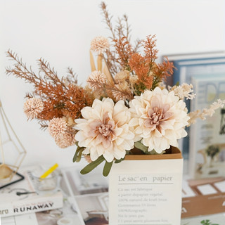 Bó Hoa Giả Lụa Thược Dược Dahlia Trang Trí Nhà Cửa Decor Phòng Khách Phong Cách Bắc Âu Vintage Retro Tone Nâu Mùa Thu Đạo Cụ Chụp Ảnh Cưới Tiệc Sang Trọng Đẹp Cây Khô Mộc Mạc Phụ Kiện Nội Thất Ins Style Cắm Bình Cao Cấp Lãng Mạn