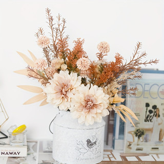 Bó Hoa Giả Lụa Thược Dược Dahlia Trang Trí Nhà Cửa Decor Phòng Khách Phong Cách Bắc Âu Vintage Retro Tone Nâu Mùa Thu Đạo Cụ Chụp Ảnh Cưới Tiệc Sang Trọng Đẹp Cây Khô Mộc Mạc Phụ Kiện Nội Thất Ins Style Cắm Bình Cao Cấp Lãng Mạn