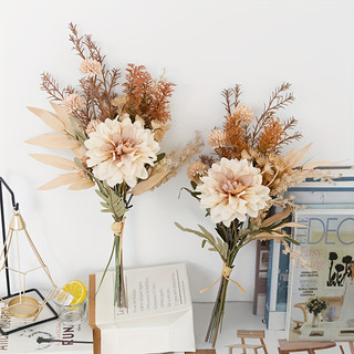 Bó Hoa Giả Lụa Thược Dược Dahlia Trang Trí Nhà Cửa Decor Phòng Khách Phong Cách Bắc Âu Vintage Retro Tone Nâu Mùa Thu Đạo Cụ Chụp Ảnh Cưới Tiệc Sang Trọng Đẹp Cây Khô Mộc Mạc Phụ Kiện Nội Thất Ins Style Cắm Bình Cao Cấp Lãng Mạn