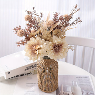 Bó Hoa Giả Lụa Thược Dược Dahlia Trang Trí Nhà Cửa Decor Phòng Khách Phong Cách Bắc Âu Vintage Retro Tone Nâu Mùa Thu Đạo Cụ Chụp Ảnh Cưới Tiệc Sang Trọng Đẹp Cây Khô Mộc Mạc Phụ Kiện Nội Thất Ins Style Cắm Bình Cao Cấp Lãng Mạn