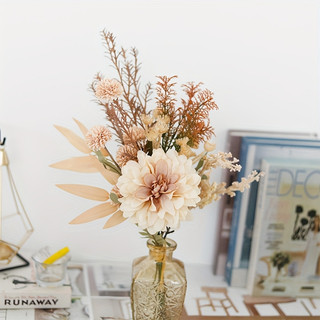 Bó Hoa Giả Lụa Thược Dược Dahlia Trang Trí Nhà Cửa Decor Phòng Khách Phong Cách Bắc Âu Vintage Retro Tone Nâu Mùa Thu Đạo Cụ Chụp Ảnh Cưới Tiệc Sang Trọng Đẹp Cây Khô Mộc Mạc Phụ Kiện Nội Thất Ins Style Cắm Bình Cao Cấp Lãng Mạn
