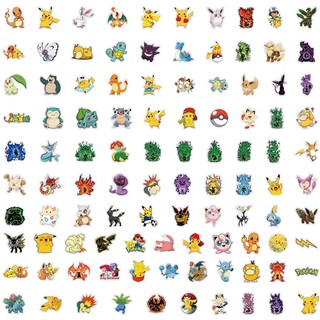 102 Chiếc Hoạt Hình Pokemon Anime Miếng Dán Trang Trí Máy Tính Chống Thấm Nước PET Miếng Dán Đồ Chơi Trẻ Em