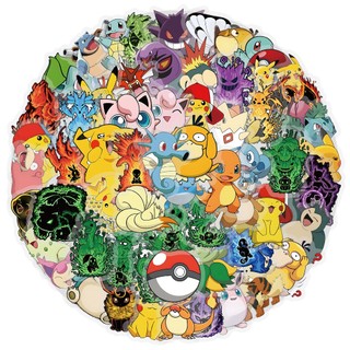 102 Chiếc Hoạt Hình Pokemon Anime Miếng Dán Trang Trí Máy Tính Chống Thấm Nước PET Miếng Dán Đồ Chơi Trẻ Em