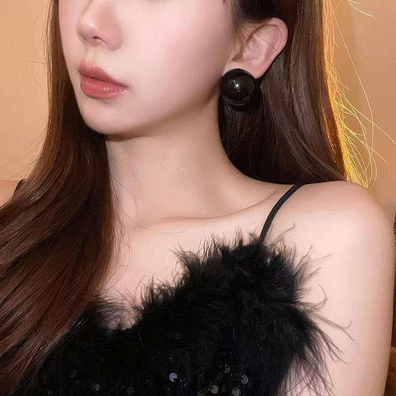 Bông tai tròn lớn ngọc trai bạc Pháp, thiết kế phóng đại, thời trang sang trọng