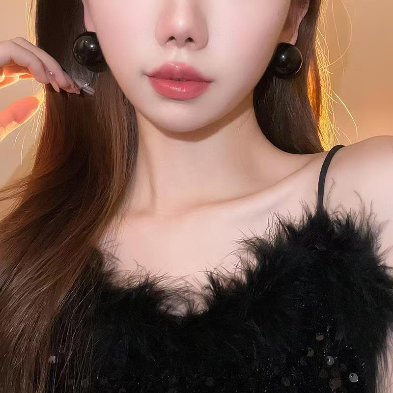 Bông tai tròn lớn ngọc trai bạc Pháp, thiết kế phóng đại, thời trang sang trọng
