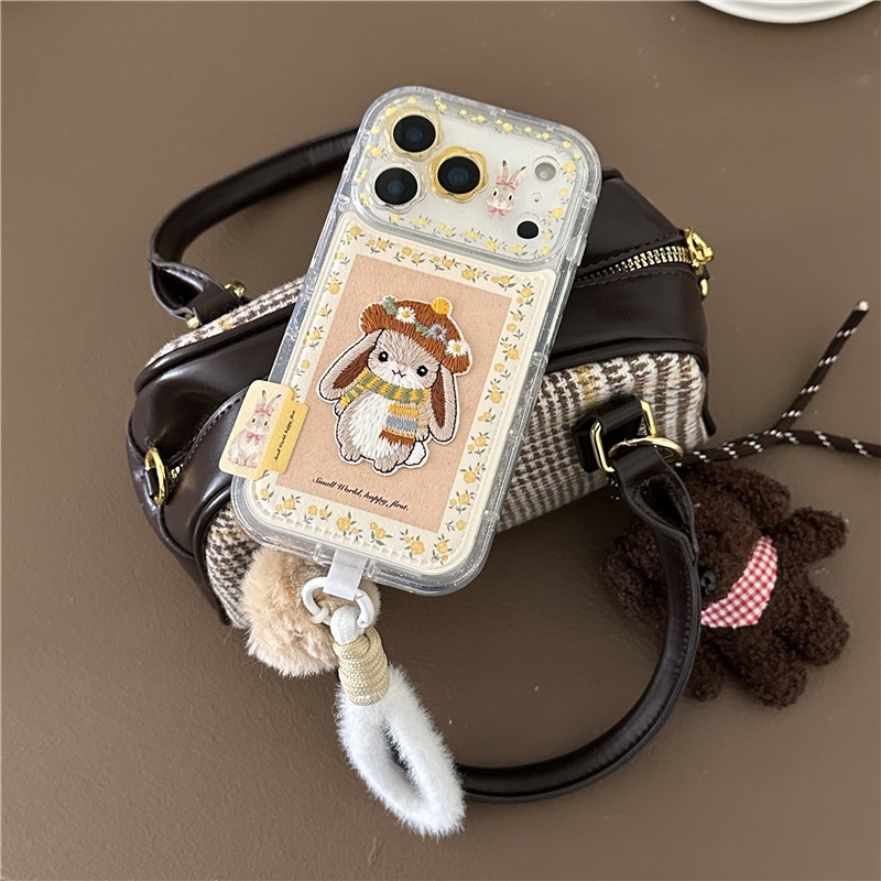 Ốp điện thoại chất liệu PU họa tiết thỏ thêu cho iPhone 17 Pro Max 16 pro max
