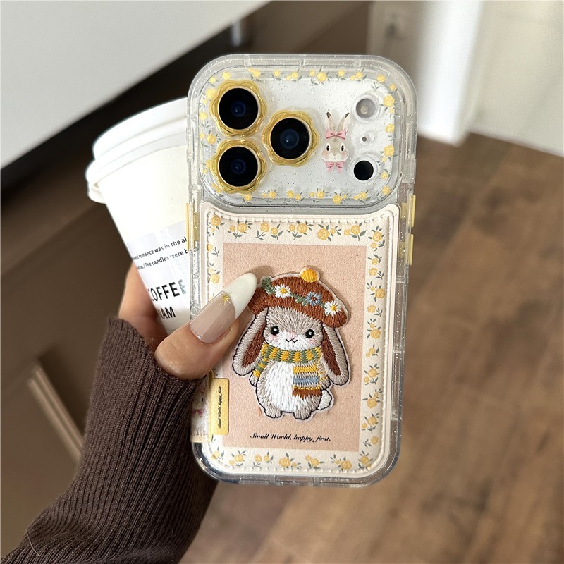 Ốp điện thoại chất liệu PU họa tiết thỏ thêu cho iPhone 17 Pro Max 16 pro max