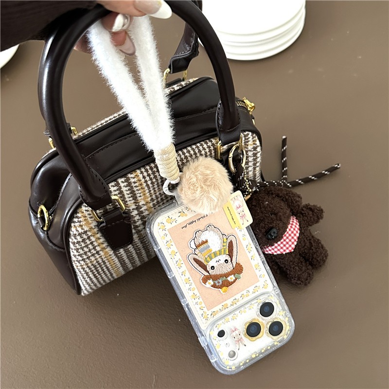 Ốp điện thoại chất liệu PU họa tiết thỏ thêu cho iPhone 17 Pro Max 16 pro max