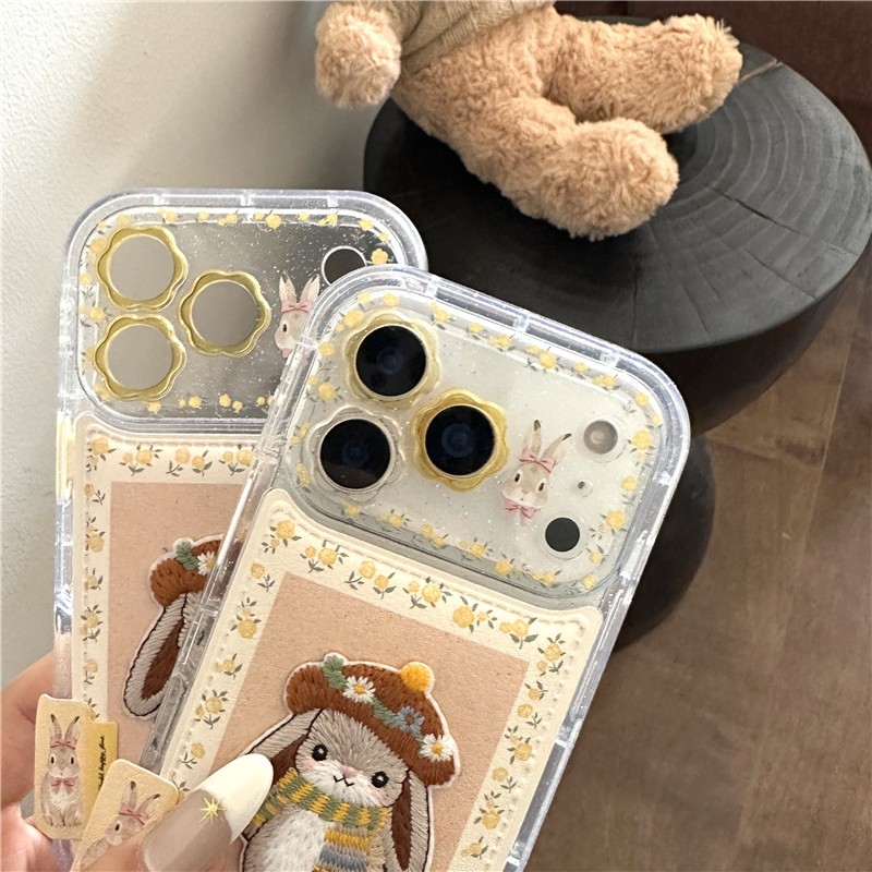 Ốp điện thoại chất liệu PU họa tiết thỏ thêu cho iPhone 17 Pro Max 16 pro max